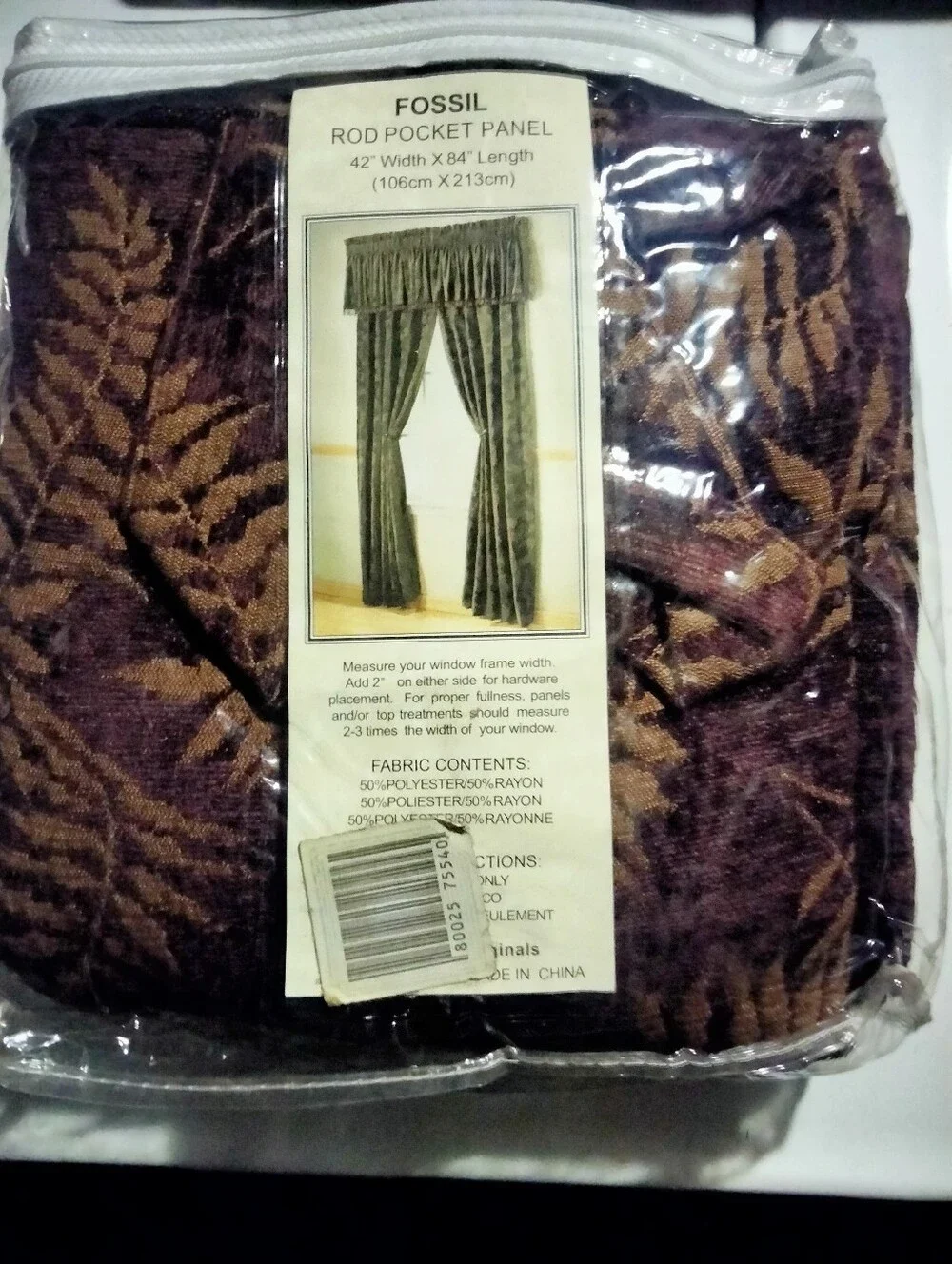 Fossil Brown and Tan Leaf-Pattern Rod Pocket Curtain Panel Plum Curtains Linens